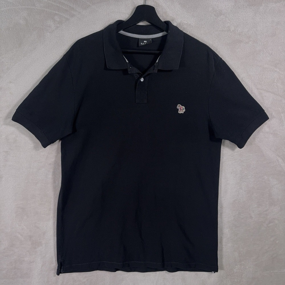Paul Smith Polo Shirt Mens Large Black Cotton Designer Casual Classic Fit